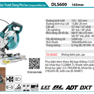 Máy Cưa Đa Góc Để Bàn Dùng Pin(BL)(18V) (không kèm pin sạc) - Makita DLS600Z