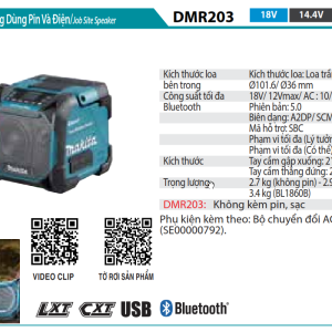 Loa Sử Dùng Ở Công Trường Dùng Pin Và Điện (Chưa kèm pin sạc) - Makita DMR203