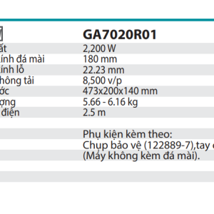 Máy Mài Góc(180MM/2200W/CÔNG TẮC BÓP) - Makita GA7020R01