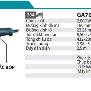 Máy Mài Góc(180MM/2000W/CÔNG TẮC BÓP) - Makita GA7050