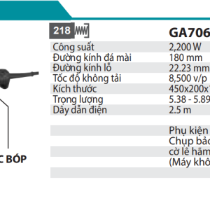 Máy Mài Góc(180MM/2200W/CÔNG TẮC BÓP) - Makita GA7060