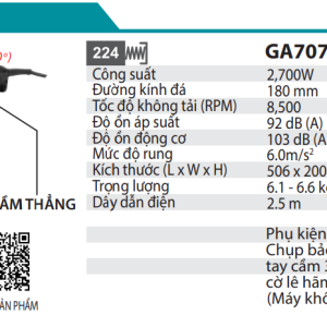 Máy Mài Góc(180MM/2800W/CÔNG TẮC BÓP) - Makita GA7070