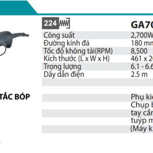 Máy Mài Góc(180MM/2700W/CÔNG TẮC BÓP) - Makita GA7081