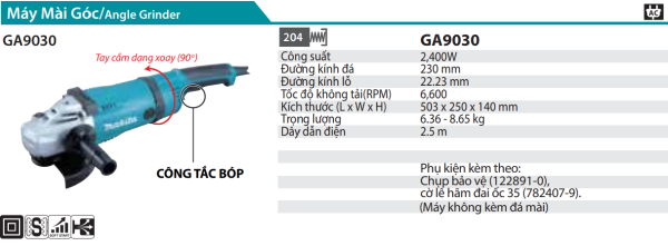 Máy Mài Góc(230MM/2400W/CÔNG TẮC BÓP) - Makita GA9030