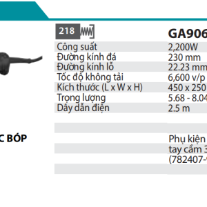 Máy Mài Góc(230MM/2200W/CÔNG TẮC BÓP) - Makita GA9061R