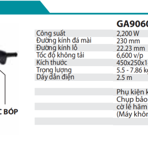 Máy Mài Góc(230MM/2200W/CÔNG TẮC BÓP) - Makita GA9090