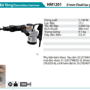 Máy Đục Bê Tông(CHUÔI LỤC GIÁC 21MM) - Makita HM1201