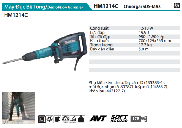 Máy Đục Bê Tông(CHUÔI GÀI SDS-MAX) - Makita HM1214C