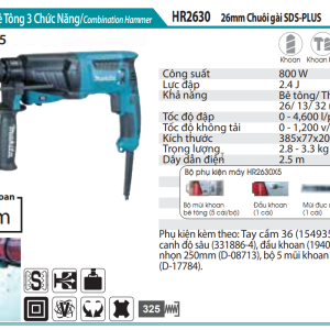 Máy Khoan Bê Tông 3 Chức Năng - Makita HR2630