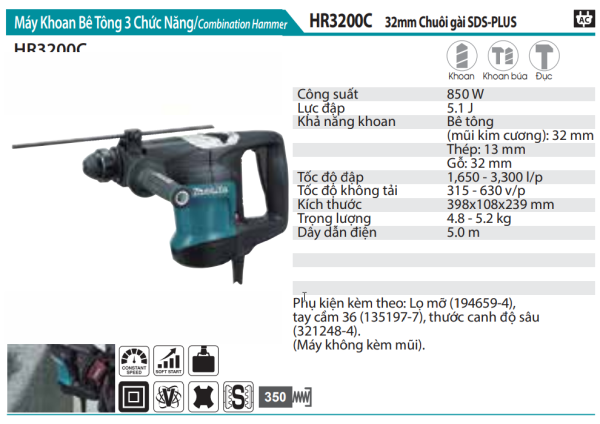 Máy Khoan Bê Tông 3 Chức Năng - Makita HR3200C