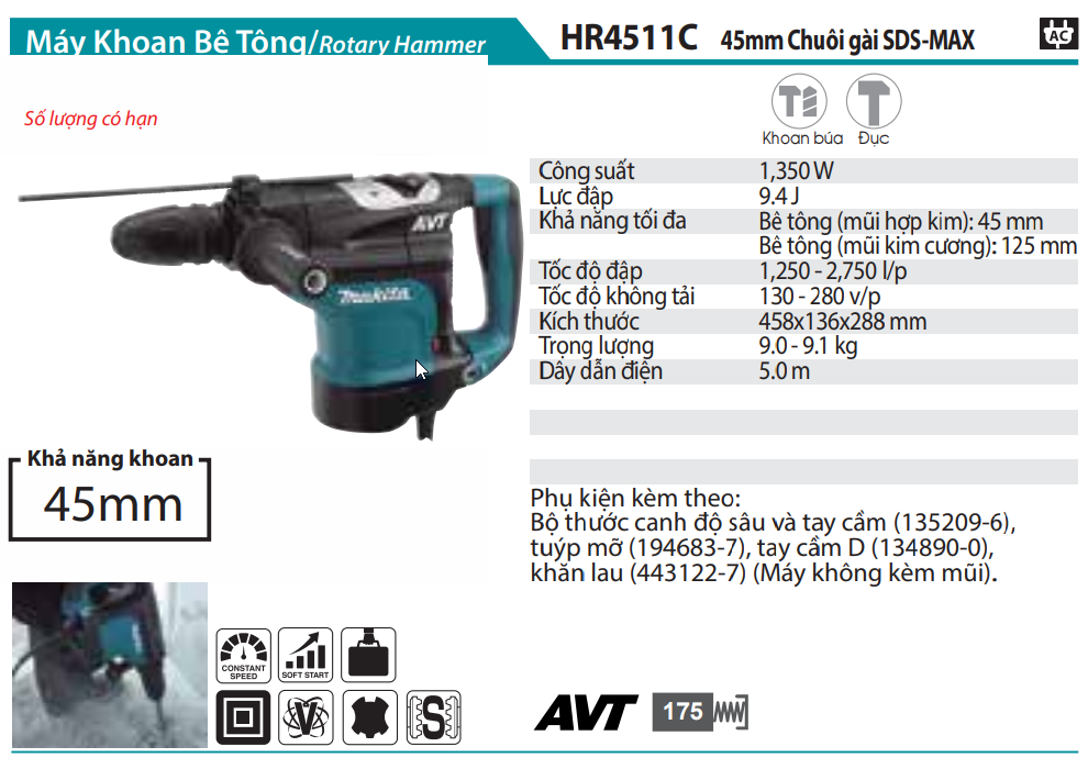 Máy Khoan Bê Tông - Makita HR4511C