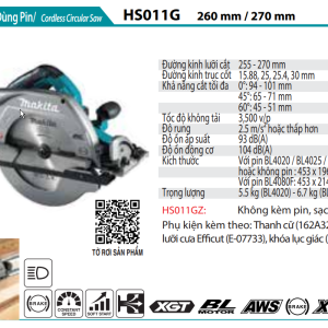 Máy cưa đĩa dùng pin 40V Max Makita HS011GZ