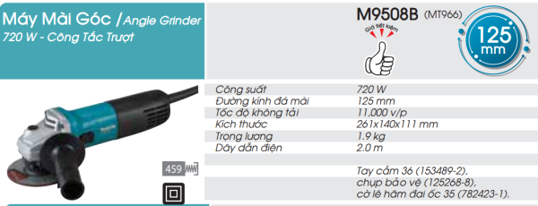 MÁY MÀI GÓC Makita M9508B (125MM/720W/CÔNG TẮC TRƯỢT)