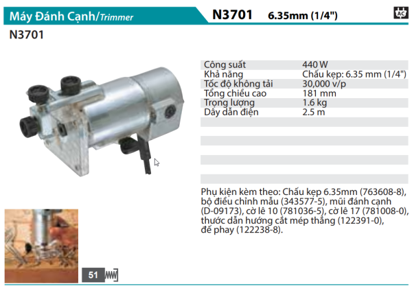 MÁY ĐÁNH CẠNH Makita N3701 (6,35MM1/4")