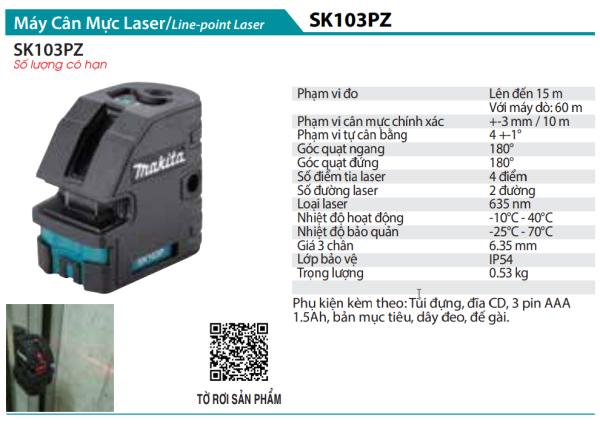 MÁY CÂN MỰC LASER Makita SK103PZ  (không kèm pin sạc)