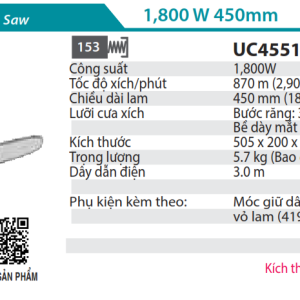 MÁY CƯA XÍCH DÙNG ĐIỆN Makita UC4551A (450MM/91PX)